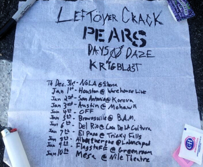 PEARS, Leftover Crack, Days N Daze, and Krigblast Tour Napkin